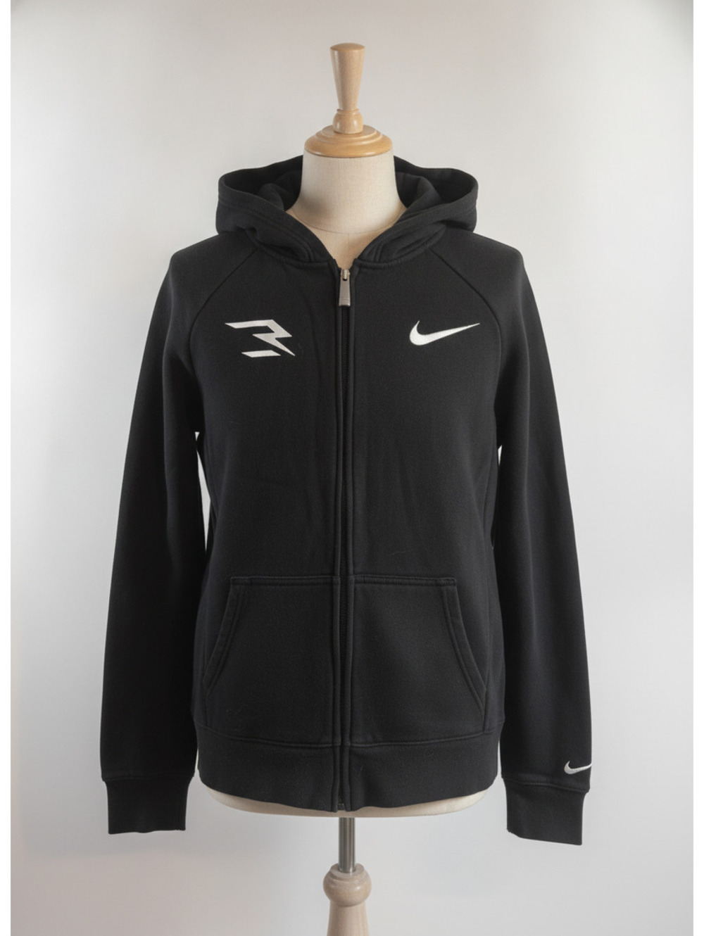 Nike 3Brand Black Full Zip Hoodie with White Logos, Boys' Large